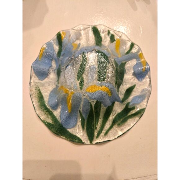 Vintage Sydenstricker Purple Blue Iris Fused Glass Candy/Nut/Trinket Dish - Picture 2 of 2